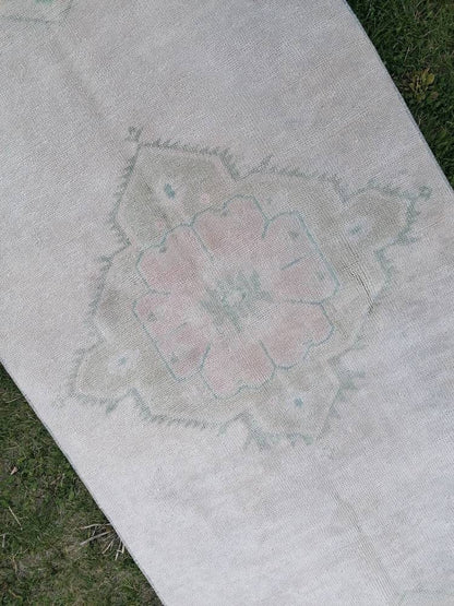 Faded runner wool rug 2'10x10'7 muted runner handmade rug, hallway runner rug, kitchen runner, bohemian runner, vintage runner rug,