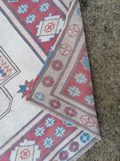 5.2 x 6.9 Turkısh hand knotted rug blue vıntage rug, handmade rug, wool rug