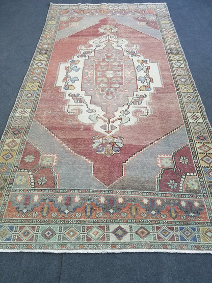 4.5 x 8.6 Turkish oushak rug, vintage rug, wool kitchen rug, Hand Knotted rug,