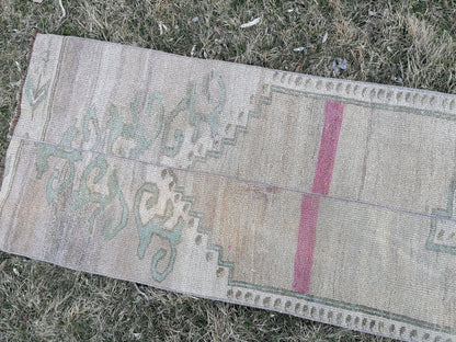 Turkish patchwork runner rug 2'2x11 neatural runner rug, vintage oushak rug, kitchen runner rug,hallway runner vintage runner rug