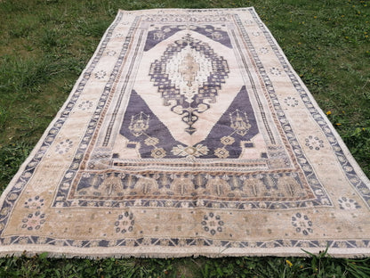 Quality oushak rug, blue turkish rug 5'2x10 large vintage rug wool oushak rug hand made rug