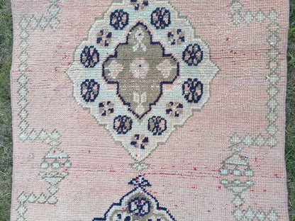 2'7x11 runner rug, vintage wool runner,pink runner rug, blue hallway runner rug kitchen runner rug wool runner rug