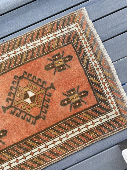 2.5x5 feet turkish small runner, vintage small rug, vintage oushak runner, kitchen hand made mini runner, wool living room bohemian runner