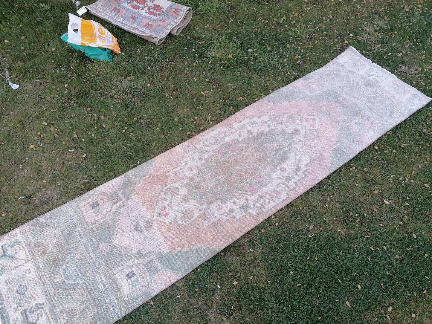 Pastel vintage runner rug, oushak wool runner 2'5x9'7 hallway handmade runner, turkish runner rug, entery runner, kitchen runner