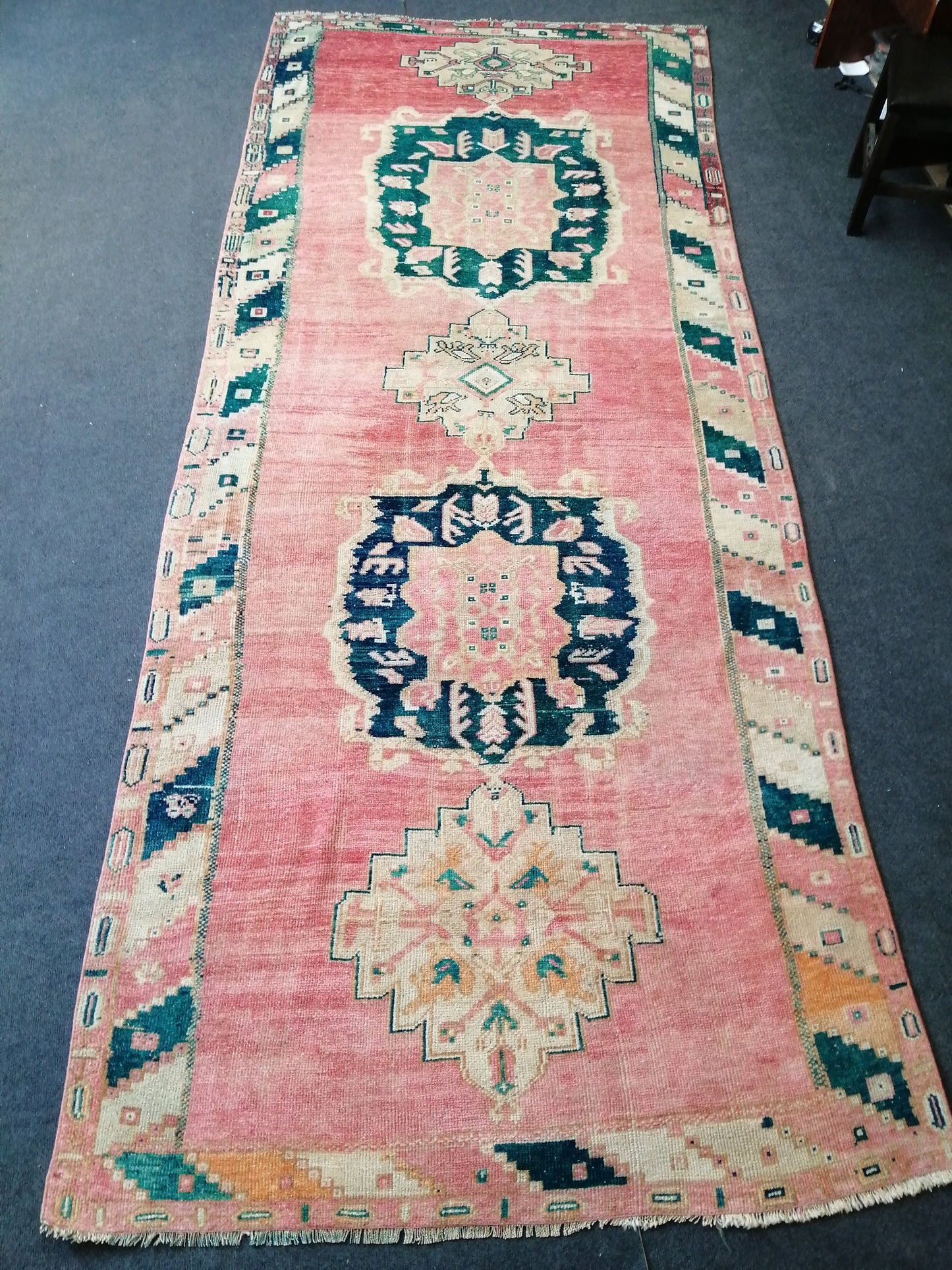 Handmade  Runner RUG TURKISH 4.4 x 10.9 Rug Vintage Oushak Runner Rug Vintage Runner Rug Wool Oriental Rug Vintage Turkish Rug