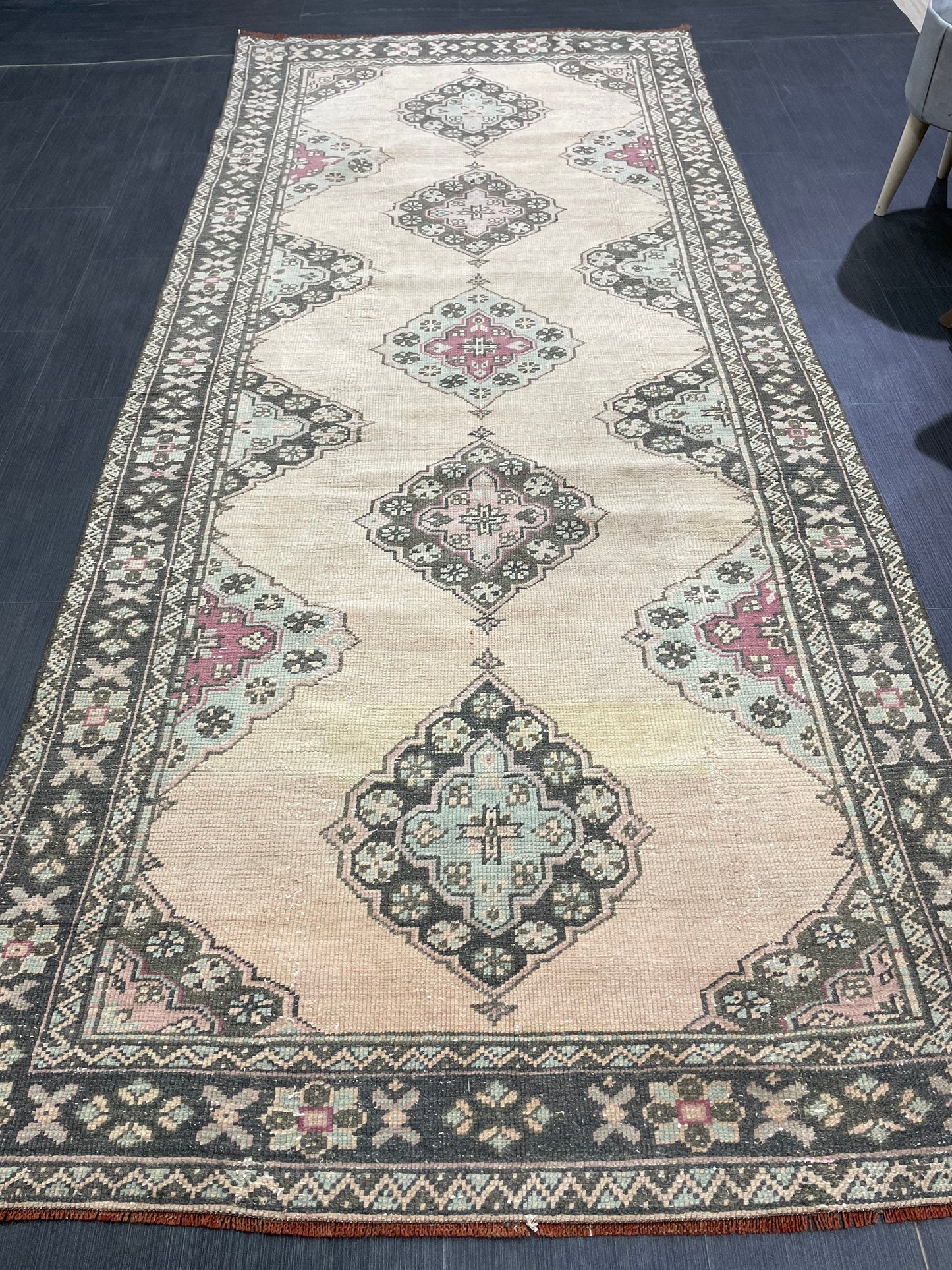 Antique Handmade Runner RUG 4.2 x 10 TURKISH Oushak Rug Vintage Runner Rug Vintage Runner Rug Wool Oushak Rug Handmade Rug Hand Knotted Rug