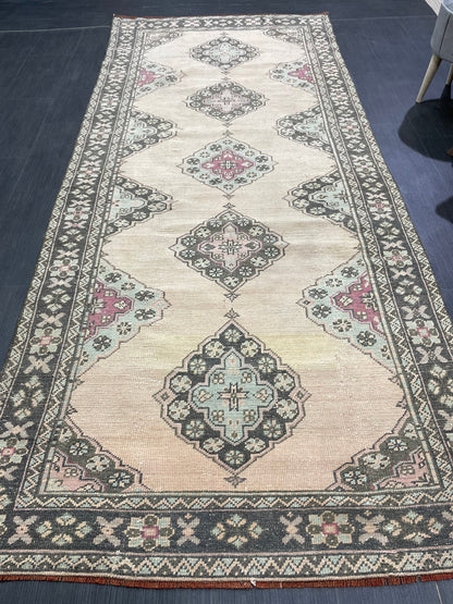 Antique Handmade Runner RUG 4.2 x 10 TURKISH Oushak Rug Vintage Runner Rug Vintage Runner Rug Wool Oushak Rug Handmade Rug Hand Knotted Rug