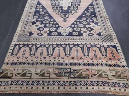Blue and Pink TURKISH Runner Rug Vintage Runner Rug 3 x 9 Oriental Runner Rug Wool Oushak Rug Hand Knotted Rugs Vintage Turkish Runner Rug
