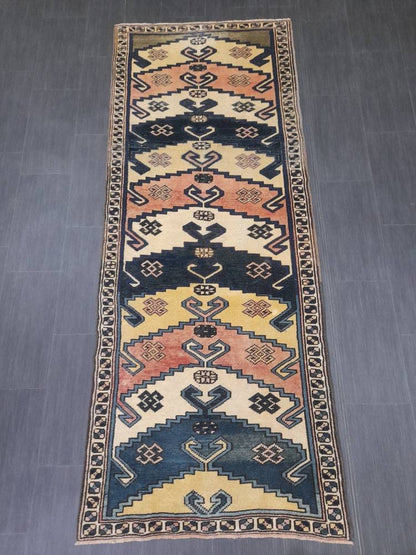 Vintage Runner RUG Navy Blue TURKISH 3x8 Rug Vintage Oushak Runner Rug Vintage Oriental Runner Rug Vintage Persian Hand Made Runner Rugs