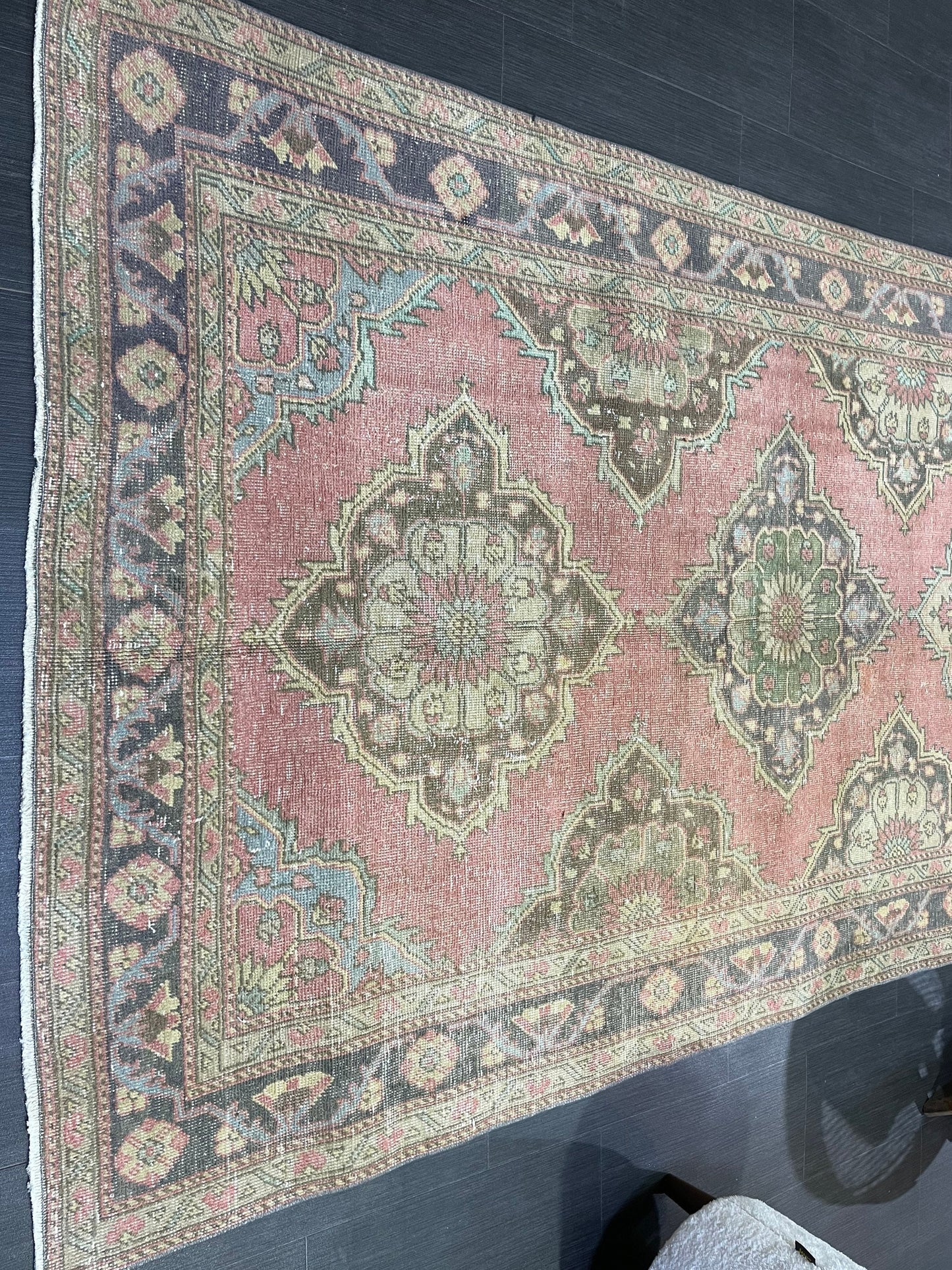 Vintage Runner rug, Persian 5 x 12.6  Runner RUG, TURKISH Runner, Pink Runner Rug, Turkish Oushak Rug, Wool Runner Rugs, Handmade Runner