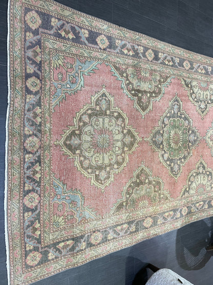Vintage Runner rug, Persian 5 x 12.6  Runner RUG, TURKISH Runner, Pink Runner Rug, Turkish Oushak Rug, Wool Runner Rugs, Handmade Runner