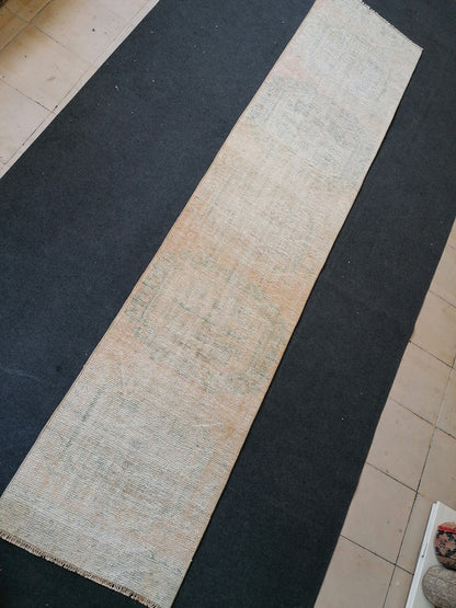 11x2'5  distressed runner rug turkish runner rug muted vintage runner rug faded hallway runner rug kitchen runner rug wool runner rug