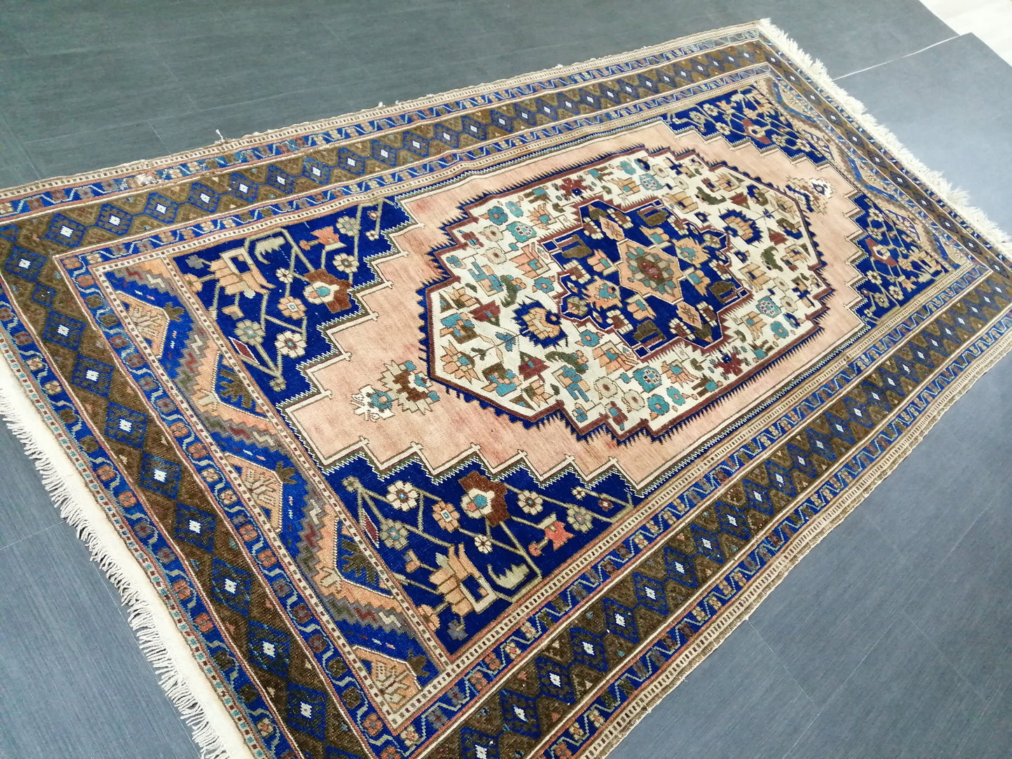 9.5 x 5 OUSHAK RUG Navy Blue TURKISH Oushak Rug Vintage Oushak Runner Rug Vintage Runner Rug Wool Oushak Rug Hand Made Rugs  Turkish Rug