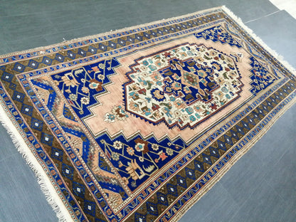 9.5 x 5 OUSHAK RUG Navy Blue TURKISH Oushak Rug Vintage Oushak Runner Rug Vintage Runner Rug Wool Oushak Rug Hand Made Rugs  Turkish Rug