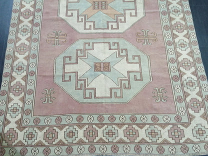 Muted OUSHAK RUG 9.7 x 6.4  Muted Vintage Rug Vintage Rug Dusty Rose And Ice Blue Wool Oushak Rug Hand Made Rugs Vintage Turkish Rug