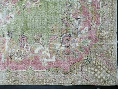 Oriental Rug 10 x 6.7 TURKISH Oushak Rug Vintage Antique Rug Vintage Green and Pink Rug Wool Distressed Rug Hand Made Rug