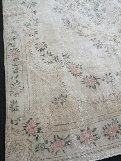 7x10 OUSHAK RUG TURKISH Muted Rug Vintage Distressed Oriental Rug Vintage Persian Rug Wool Floral Rug Hand Made Rug Vintage Turkish Rug