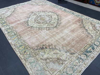 Vintage Rug TURKISH 6.2 x 9.5 Handmade Rug Vintage Persian Rug Oushak Rug  Hand Knotted RugTurkish Oushak Rug Vintage Oushak Rug, Wool Rug