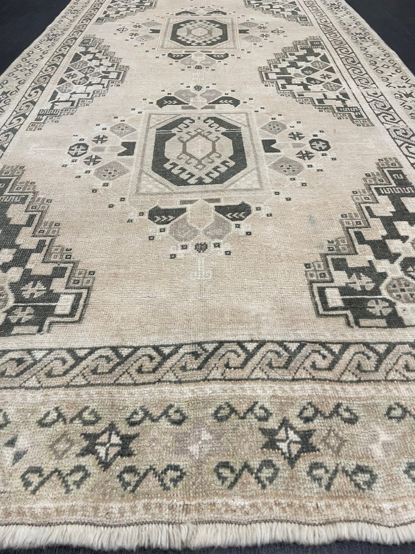 Muted Handmade Rug TURKISH Vintage 4.2 x 11 Rug Vintage Oriental Rug Vintage Rug Wool Hand Knotted 4x11 Rug OUSHAK Rugs Vintage Turkish Rug