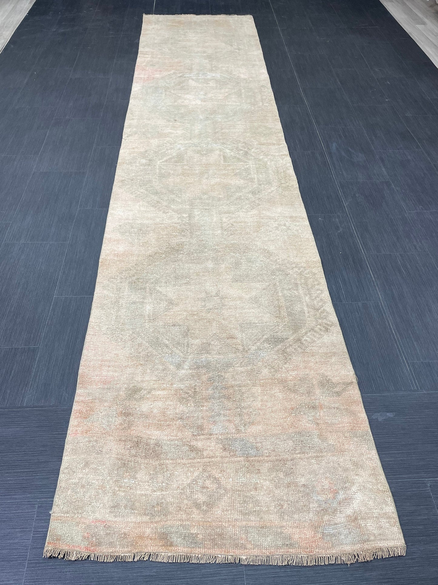 Muted Vintage Runner Rug 2.7 x 12.2 Muted Turkish Runner Star Rug Muted Oushak Runner Rug Hallway Runner Kitchen Runner Rug Wool Runner