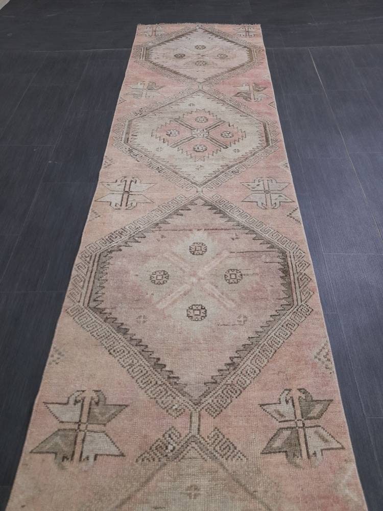 Oriental Runner Rug Muted Turkish Runner Rug 2.5 x 10.2 Vintage Runner Rug Hallway Runner Kitchen Runner Rug Wool Runner Rug Oushak Runner