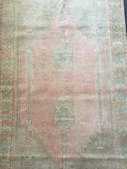 3x6 feet turkish oushak large rug, pastel vintage living room wide rug, muted handmade wool bedroom rug, kitchen area rug, bathroom area rug
