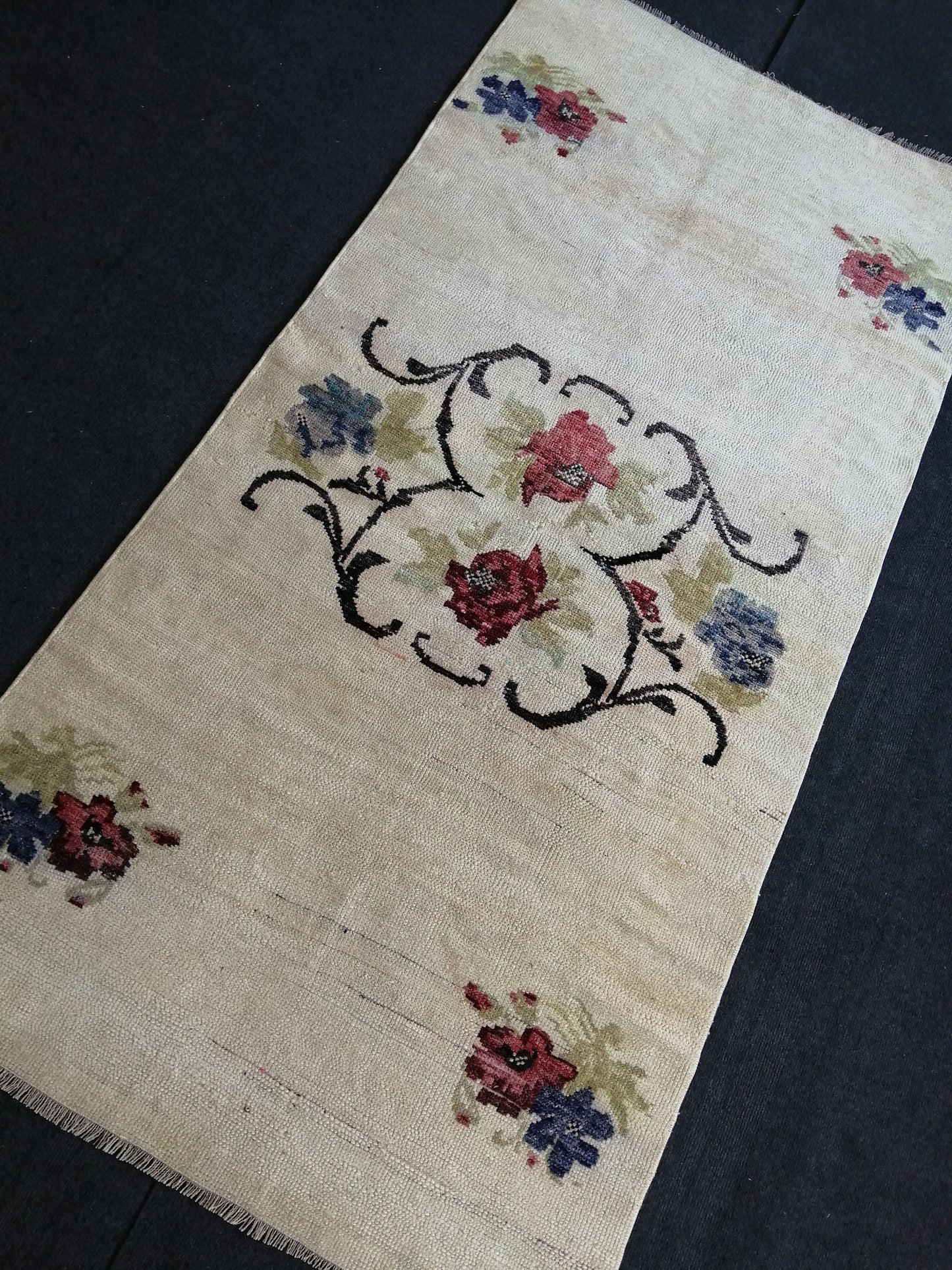 Floral OUSHAK RUG TURKISH 6.3 x 3.2 Oushak Rug Vintage Oushak Runner Rug Vintage Runner Rug Wool  Hand Made Rugs Vintage Turkish Rug
