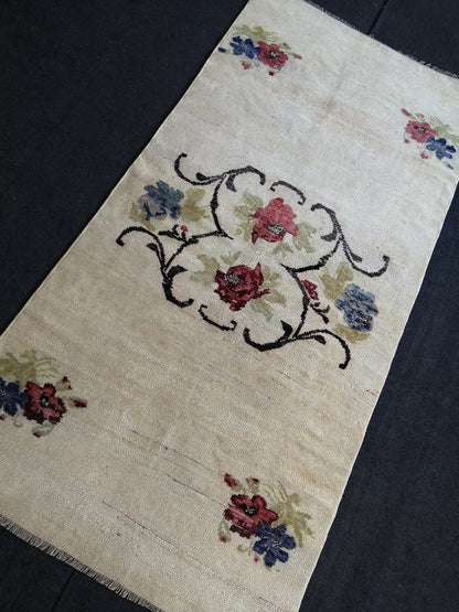 Floral OUSHAK RUG TURKISH 6.3 x 3.2 Oushak Rug Vintage Oushak Runner Rug Vintage Runner Rug Wool  Hand Made Rugs Vintage Turkish Rug