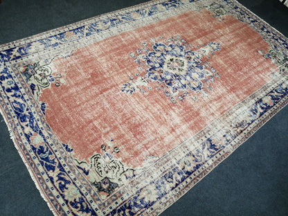 6.2 x 9.8 Large Area OUSHAK RUG TURKISH Oushak Rug Vintage Blue Orange Rug Distressed Wool Oriental Rug Hand Made Rugs Vintage Turkish Rug