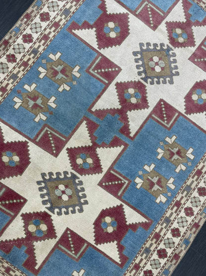 Hand Knotted Rug 5.3 x 7.6 Handmade Rug, Blue Oushak Rug Navy Vintag Rug BLUE Rug Turkish Rug, Farmhouse Rug, Vintage Rug, Wool rug