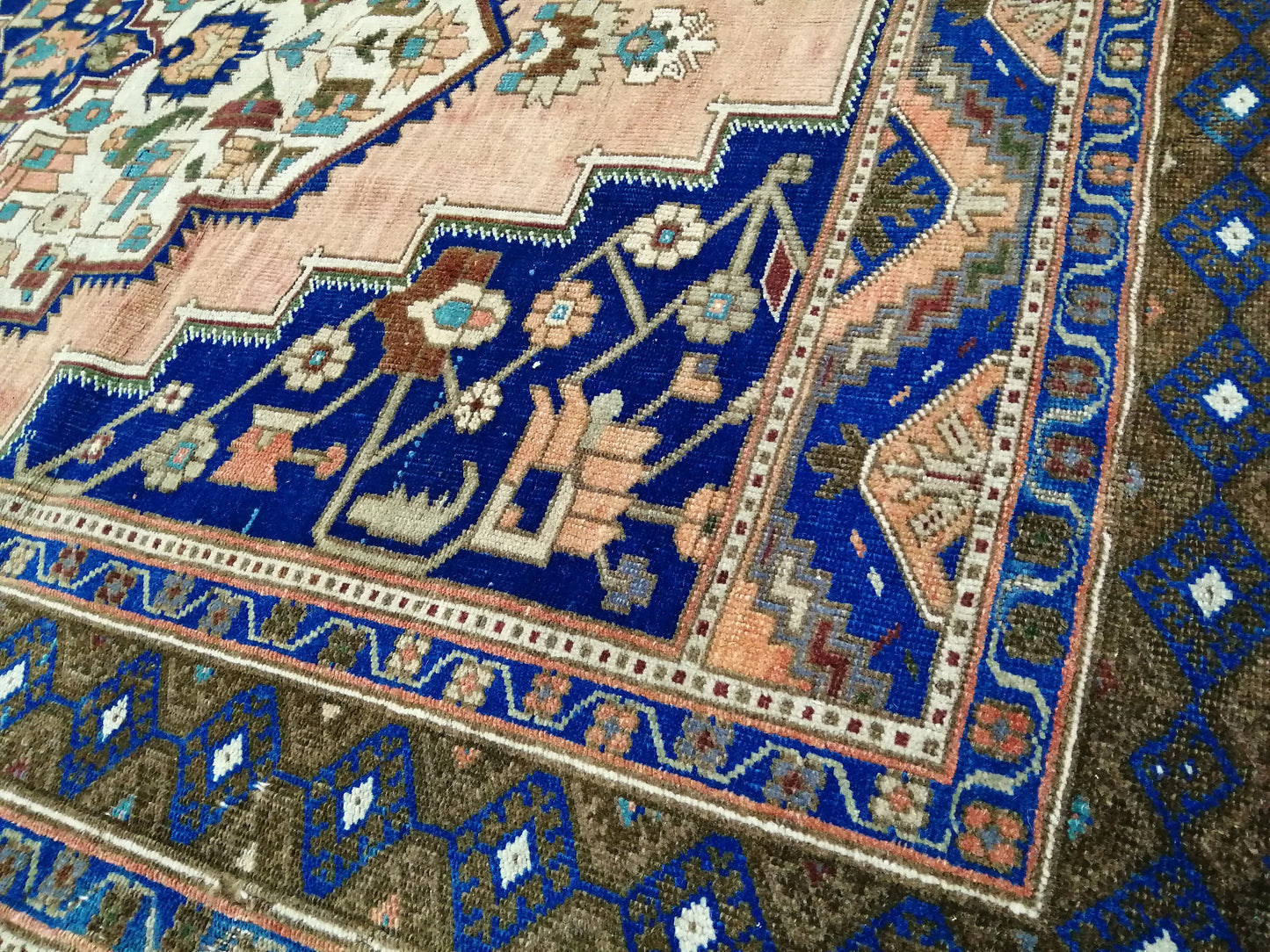 9.5 x 5 OUSHAK RUG Navy Blue TURKISH Oushak Rug Vintage Oushak Runner Rug Vintage Runner Rug Wool Oushak Rug Hand Made Rugs  Turkish Rug