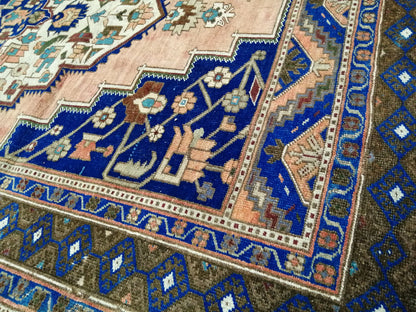 9.5 x 5 OUSHAK RUG Navy Blue TURKISH Oushak Rug Vintage Oushak Runner Rug Vintage Runner Rug Wool Oushak Rug Hand Made Rugs  Turkish Rug