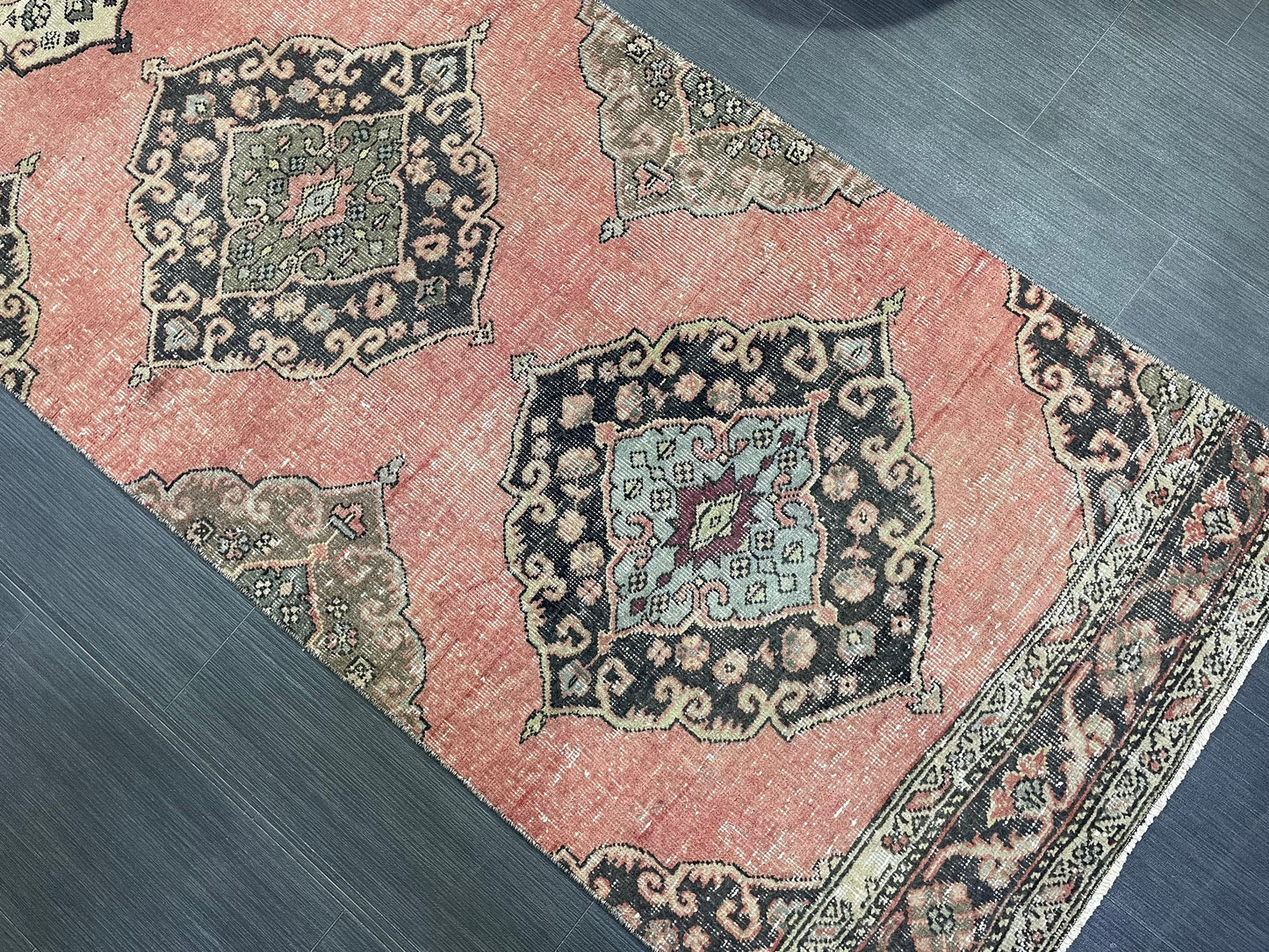 Vintage Turkish Runner Rug, Oushak Runner Rug, Handmade 2.9 x 11.6 Runner Rug, Hand Knotted Runner Rug, Hallway Runner, Kitchen Runner