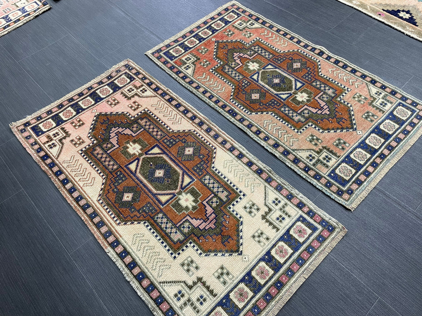Coordinating Small Rug Turkish Rug Mini Twin Small Area Rug 1.7 x 3.3 Turkish Pair of Persian Hand Made Rug Matching Oriental Vintage Rug