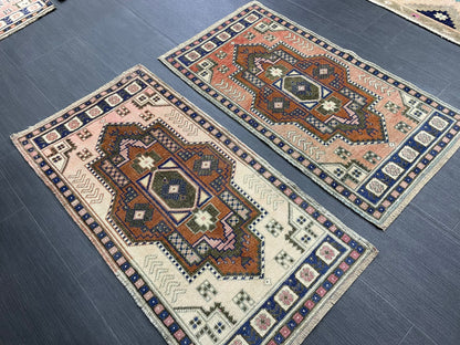 Coordinating Small Rug Turkish Rug Mini Twin Small Area Rug 1.7 x 3.3 Turkish Pair of Persian Hand Made Rug Matching Oriental Vintage Rug