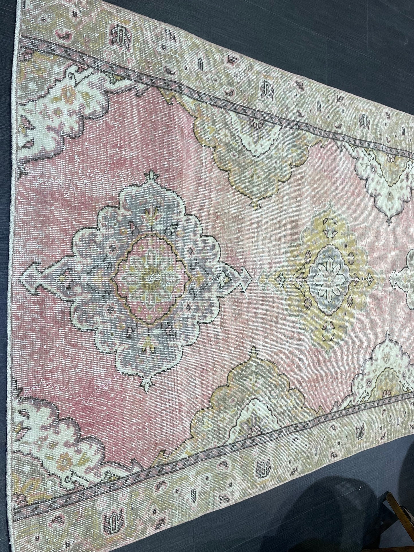 Vintage Runner Rug, Pink Hallway Runner 4.6 x 9.2 Rug, Kitchen Runner Rug, Wool Runner Rug Muted Oushak Rug Pretty Turkish Runner