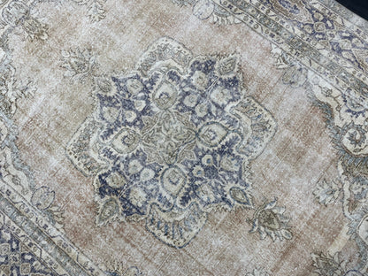 Muted Persian RUG 7.4 x 10.7 Turkish Oushak Rug Vintage Large Rug Vintage Rug Wool Muted Distressed Rug Handmade Rug Hand Knotted Rug