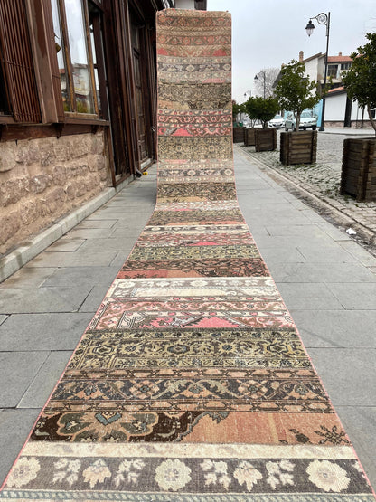 Staircase Runner Rug 2.8 x 30 ft Extra Long  TURKISH Runner Rug Vintage Runner Rug Oriental Runner Rug Patchwork Runner Hand Knotted Runner