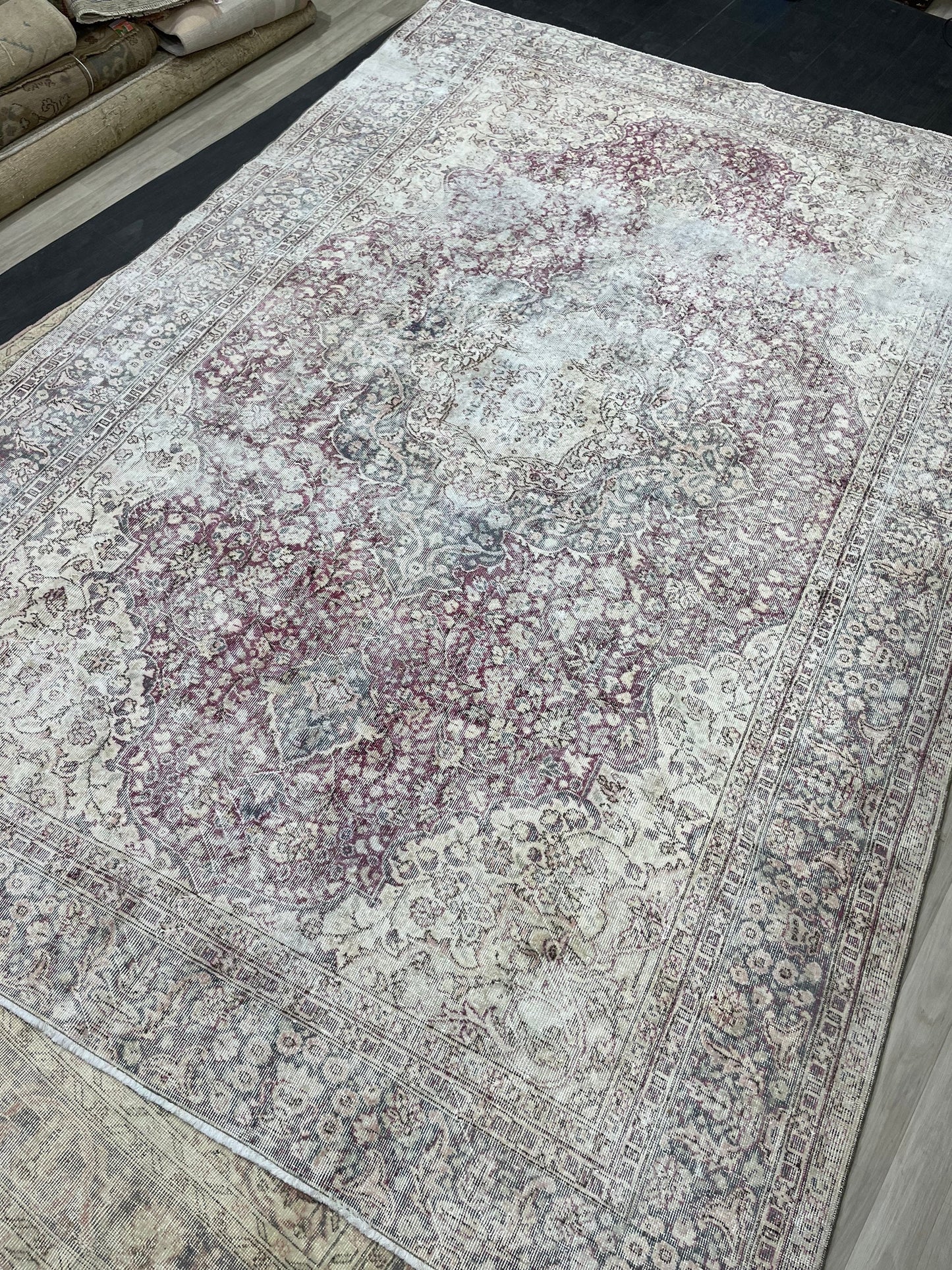 Large Muted Distressed Rug Antique 8.6 x 12.2 Old Turkish Rug Hand Knotted Rug Vintage Handmade Persian Rug Farmhouse Rug