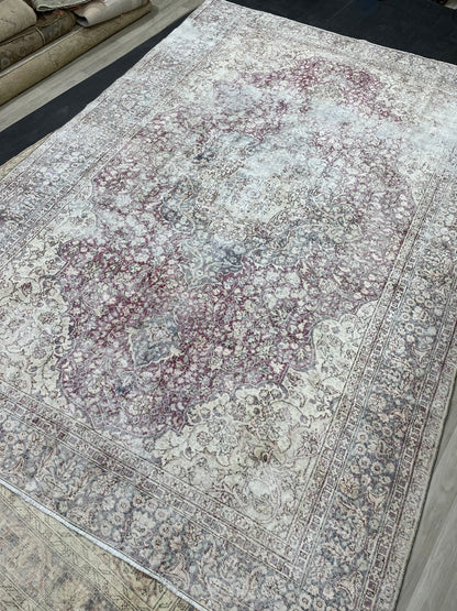 Large Muted Distressed Rug Antique 8.6 x 12.2 Old Turkish Rug Hand Knotted Rug Vintage Handmade Persian Rug Farmhouse Rug