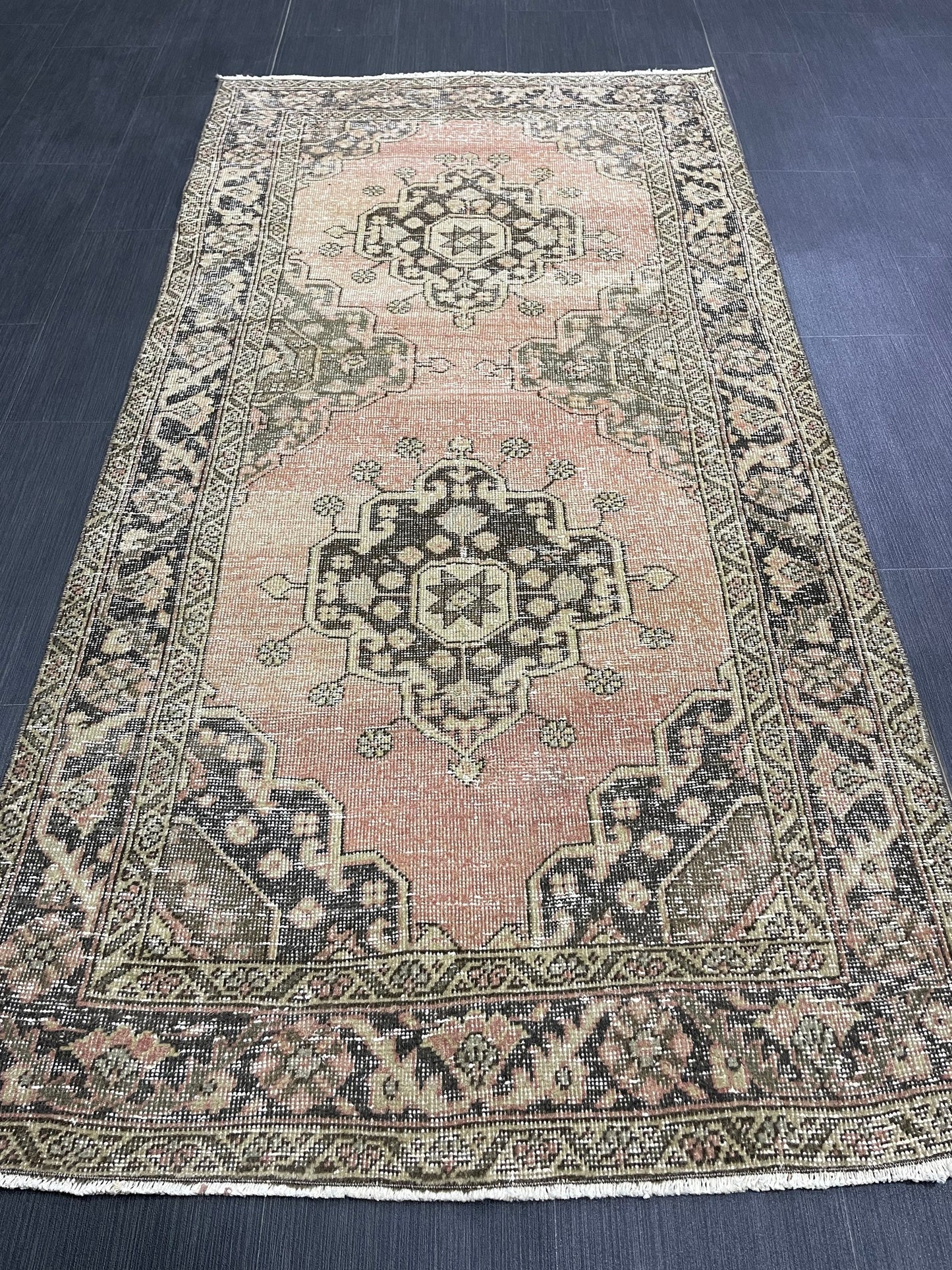 Turkish Oushak 3.4 x 6.8 Rug Handmade Rug, Rustic Rug Hand Knotted Rug Muted Turkish Rug, Farmhouse Rug, Vintage Rug, Wool rug