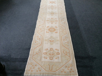 Muted hallway runner rug, 2'5x10'2 turkish wool runner vintage handmade runner rug,  kitchen runner rug