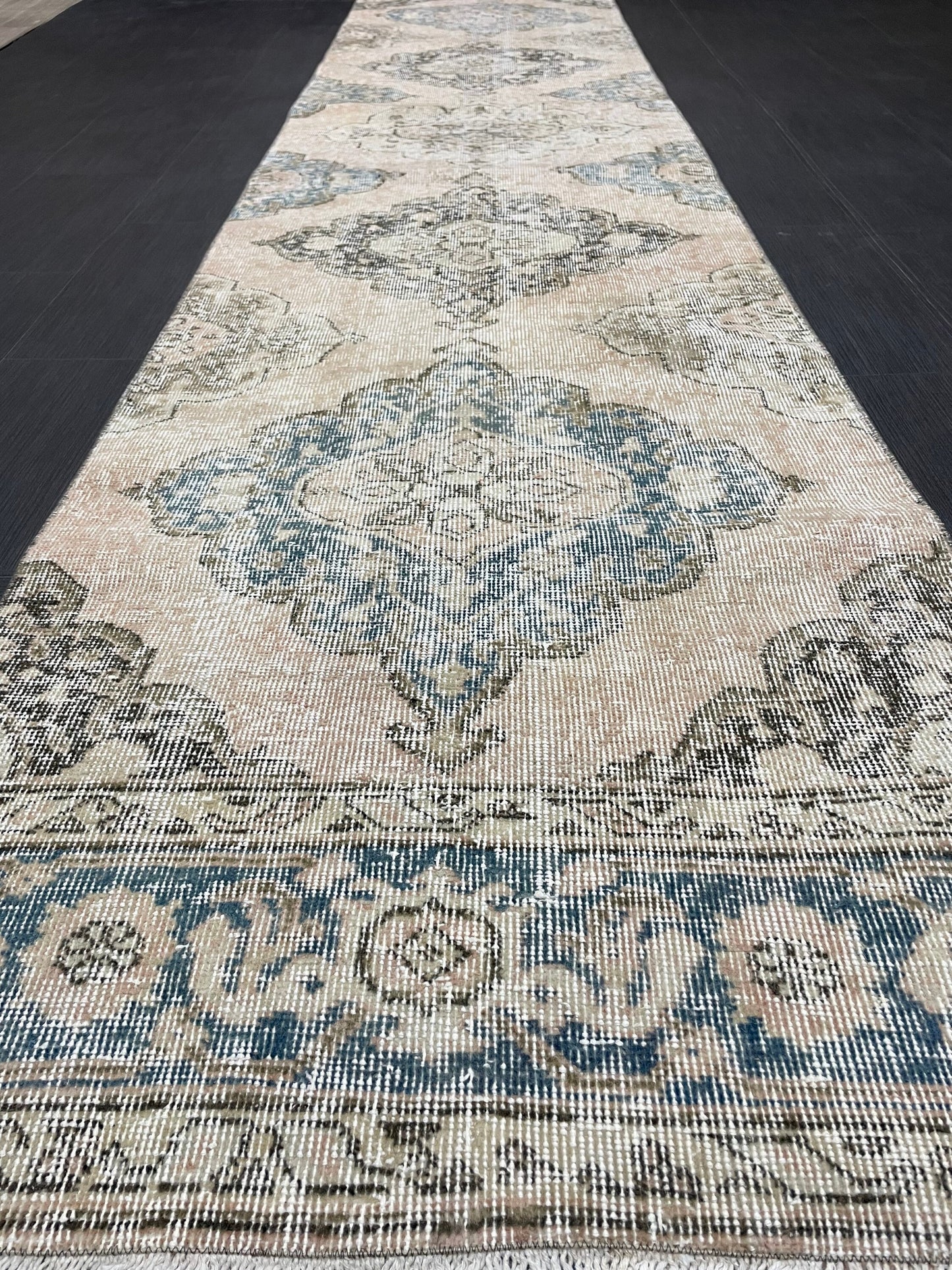 Muted Runner Rug 2.6 x 12.4 ft Turkish Runner Rug Vintage Runner Rug Hallway Runner Rug Faded Kitchen Runner Rug Wool Runner Rug Handmade