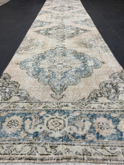 Muted Runner Rug 2.6 x 12.4 ft Turkish Runner Rug Vintage Runner Rug Hallway Runner Rug Faded Kitchen Runner Rug Wool Runner Rug Handmade