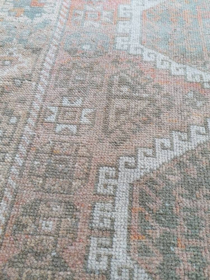 4'2x8'3 oushak wool runner rug, vintage turkish runner, hallway handmade runner, kitchen runner rug