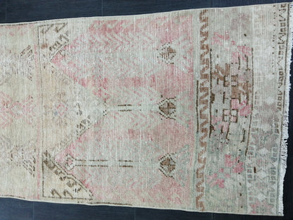 2.8 x 10.9 Distressed Oushak Runner Rug Muted Turkish Runner Rug Vintage Runner Rug Muted Hallway Runner Rug Kitchen Runner Rug Wool Runner