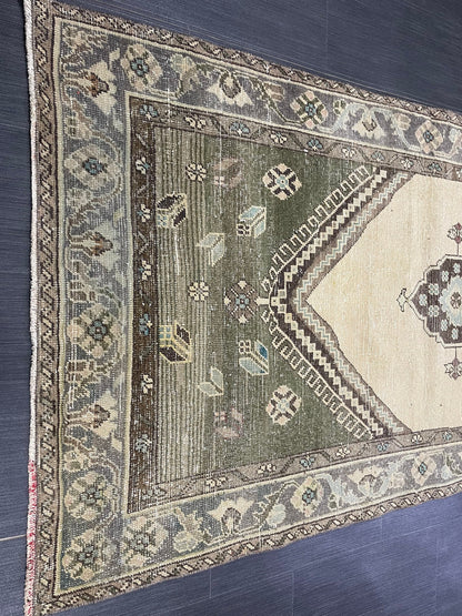 Handmade Turkish 3.5 x 6.2 Rug Handmade Rug Turkish Rug Hand Knotted Rug Muted Oushak Rug, Farmhouse Rug, Vintage Rug, Wool rug