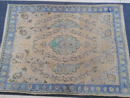 Large oushak rug 6'4x8'5 vintage wool rug, turkish hand made rug, living room rug, bohemian rug, area rug