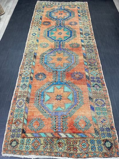 Vintage Hand Knotted Vintage 5 x 12.8 Runner Oushak Runner Rug Turkish Runner Rug Vintage Runner Rug Star Kitchen Runner Natural Wool Runner