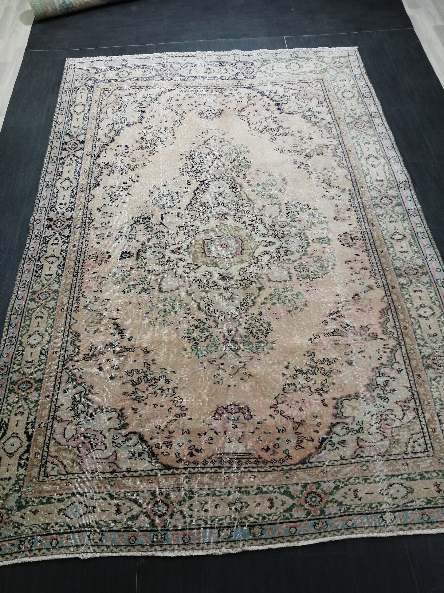 Muted Large OUSHAK RUG 10.3 x 7 TURKISH Oushak Rug Vintage Oushak Runner Rug Vintage Runner Rug 7x10 Cream Oushak Rug Hand Made Rug